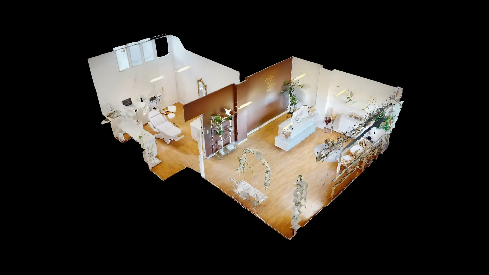 Vue 3D de l’aménagement complet de l’institut Mélanine Care