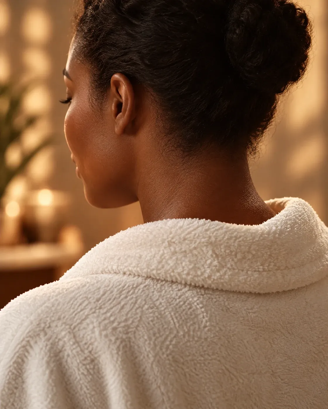 Femme de dos en peignoir ivoire — illustration de marque